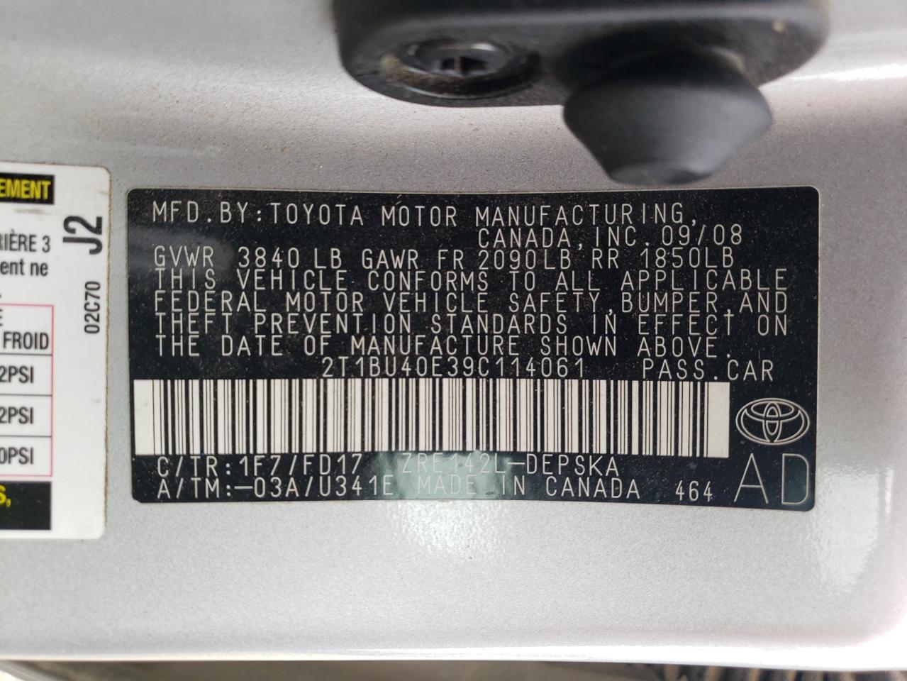 2T1BU40E39C114061 2009 Toyota Corolla Base