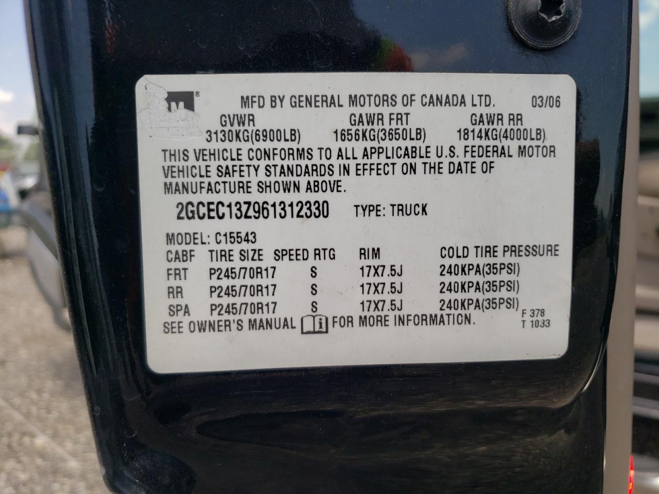 2GCEC13Z961312330 2006 Chevrolet Silverado C1500