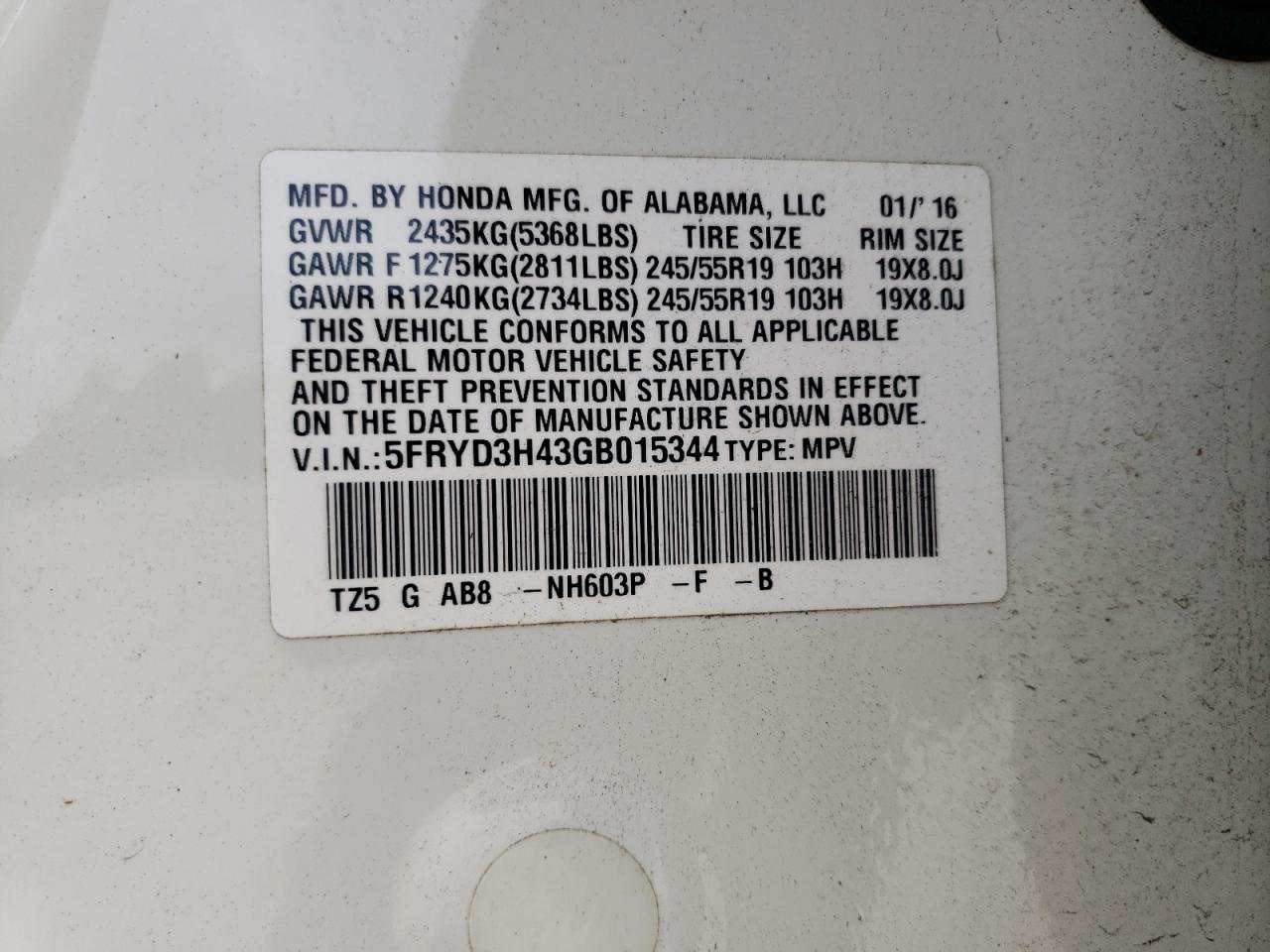 5FRYD3H43GB015344 2016 Acura Mdx Technology