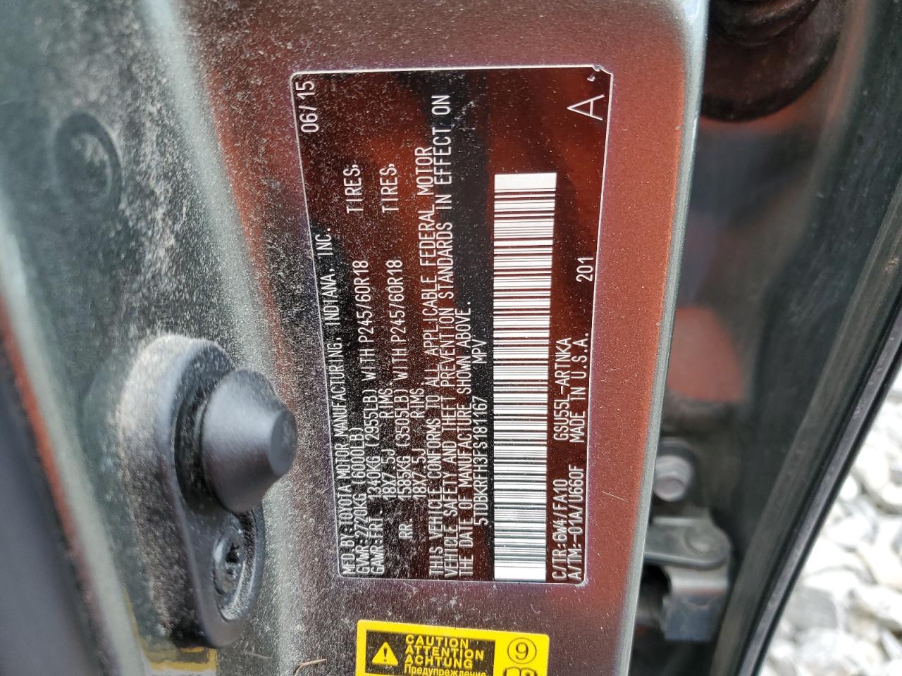 5TDBKRFH3FS181167 2015 Toyota Highlander Le