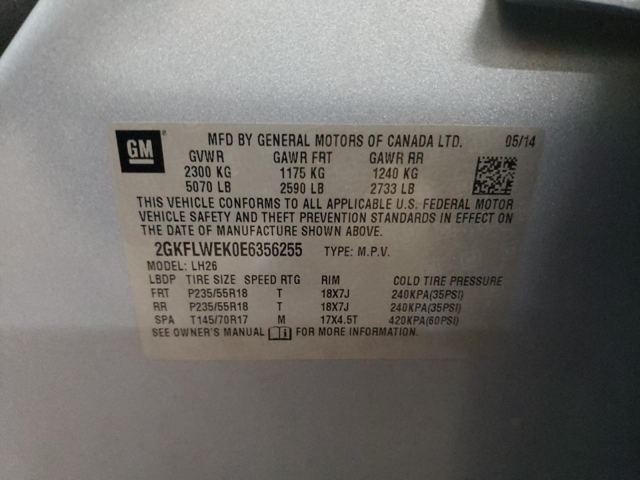 2GKFLWEK0E6356255 2014 GMC Terrain Sle