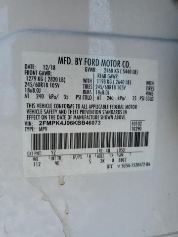 2019 Ford Edge Sel VIN: 2FMPK4J96KBB46073 Lot: 54641454