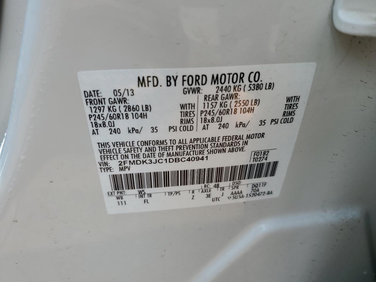 2FMDK3JC1DBC40941 2013 Ford Edge Sel