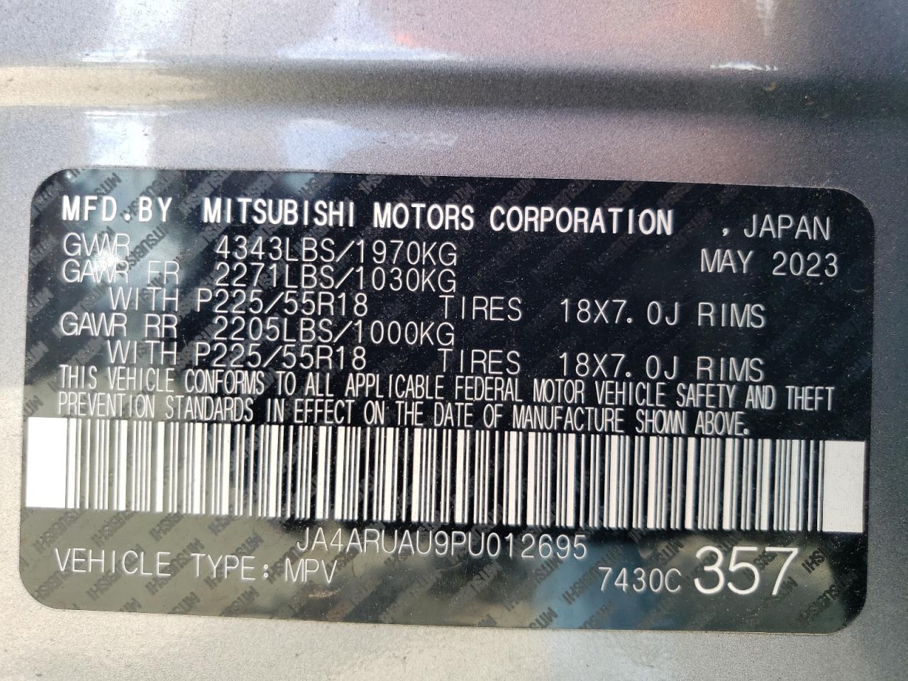 JA4ARUAU9PU012695 2023 Mitsubishi Outlander Sport S/Se