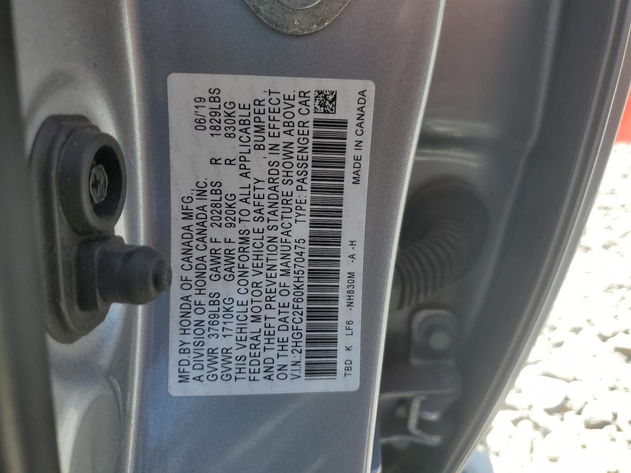 2HGFC2F60KH570475 2019 Honda Civic Lx