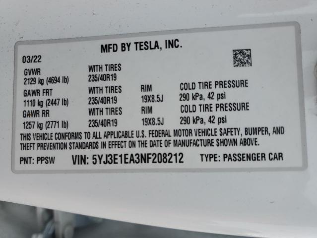 2022 Tesla Model 3 VIN: 5YJ3E1EA3NF208212 Lot: 53232504