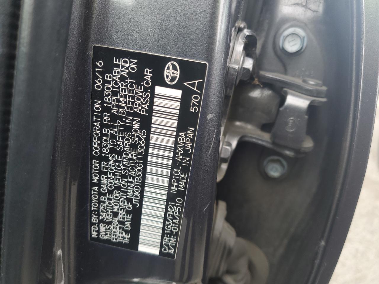 JTDKDTB30G1130645 2016 Toyota Prius C