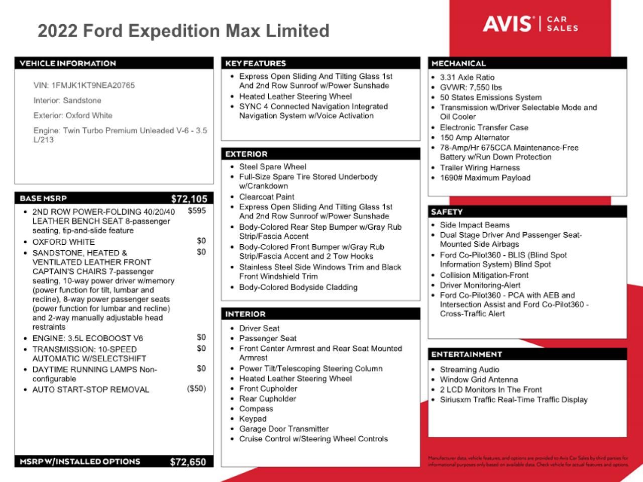 1FMJK1KT9NEA20765 2022 Ford Expedition Max Limited