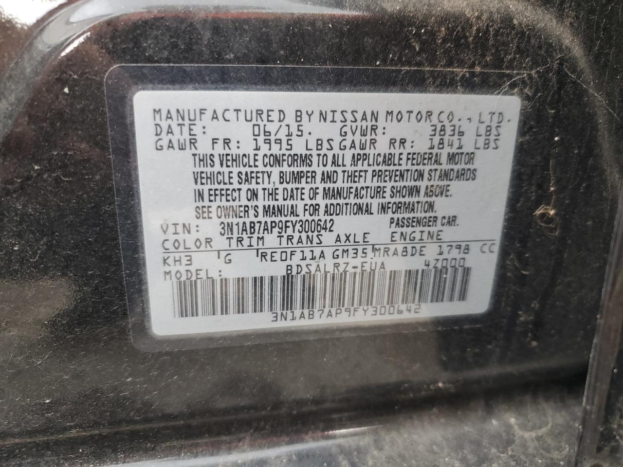 3N1AB7AP9FY300642 2015 Nissan Sentra S