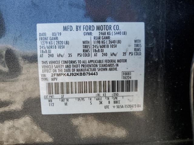 2019 Ford Edge Sel VIN: 2FMPK4J92KBB79443 Lot: 55552764