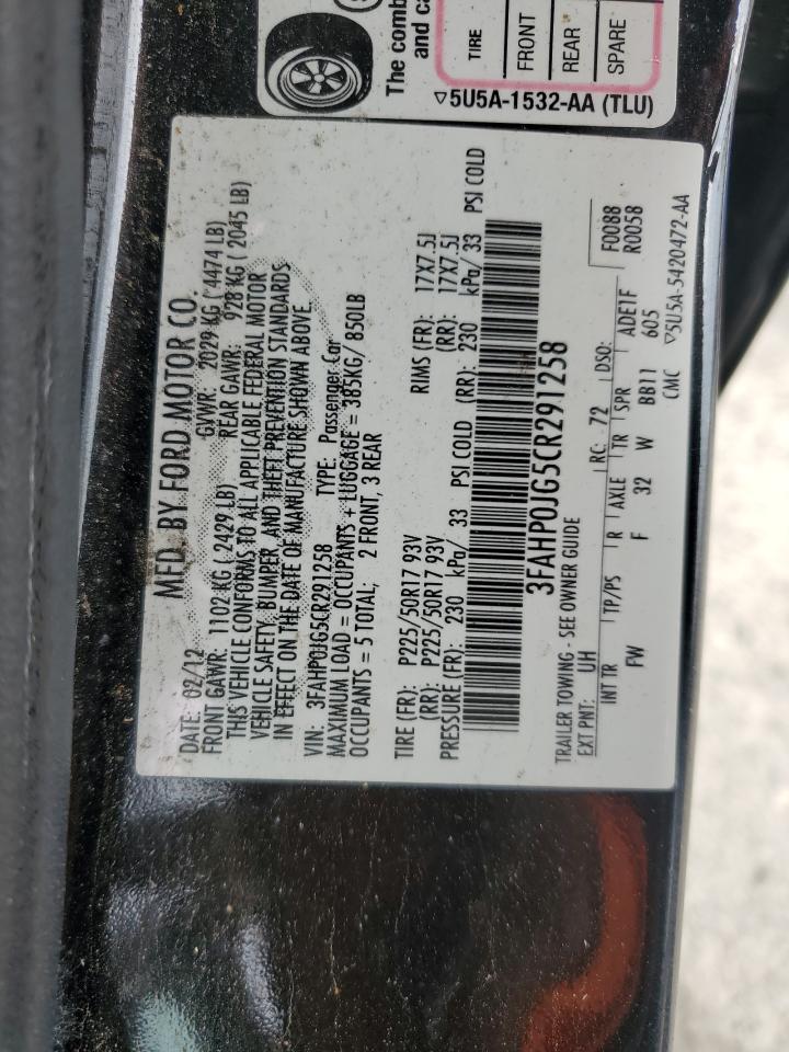 2012 Ford Fusion Sel vin: 3FAHP0JG5CR291258