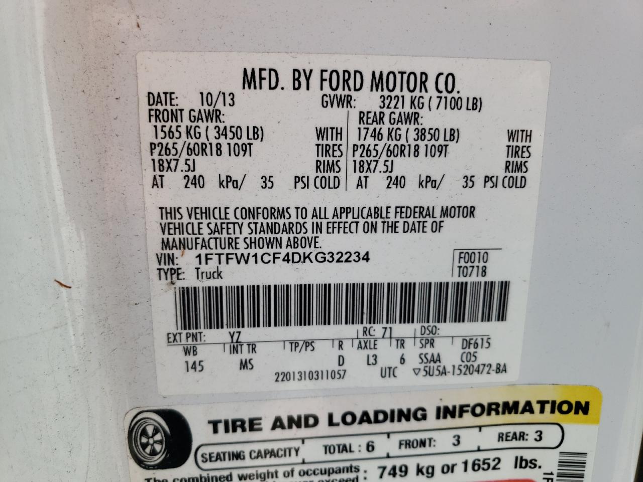 1FTFW1CF4DKG32234 2013 Ford F150 Supercrew