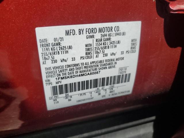 2021 Ford Explorer Xlt VIN: 1FMSK8DH4MGA80087 Lot: 56928504