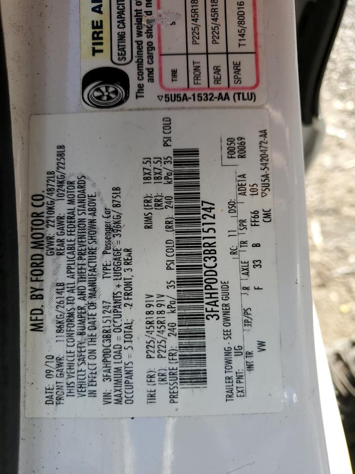 3FAHP0DC3BR151247 2011 Ford Fusion Sport