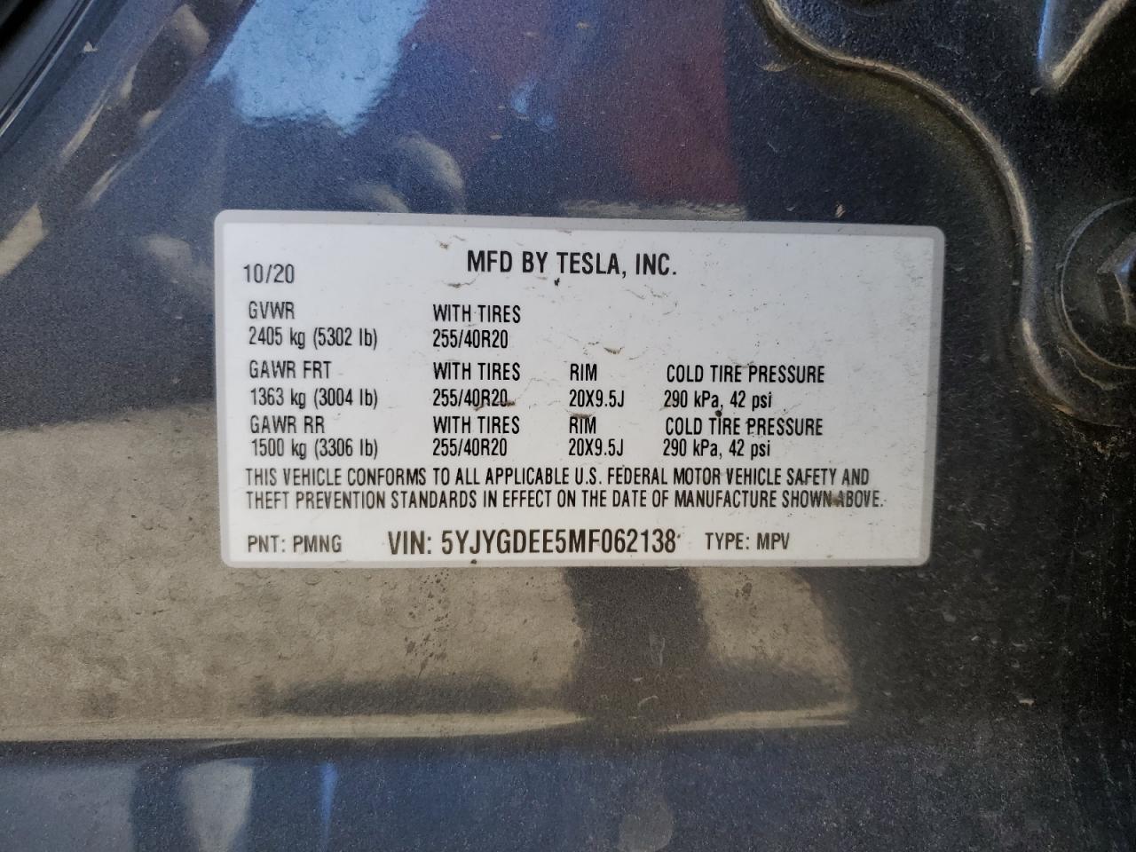 5YJYGDEE5MF062138 2021 Tesla Model Y