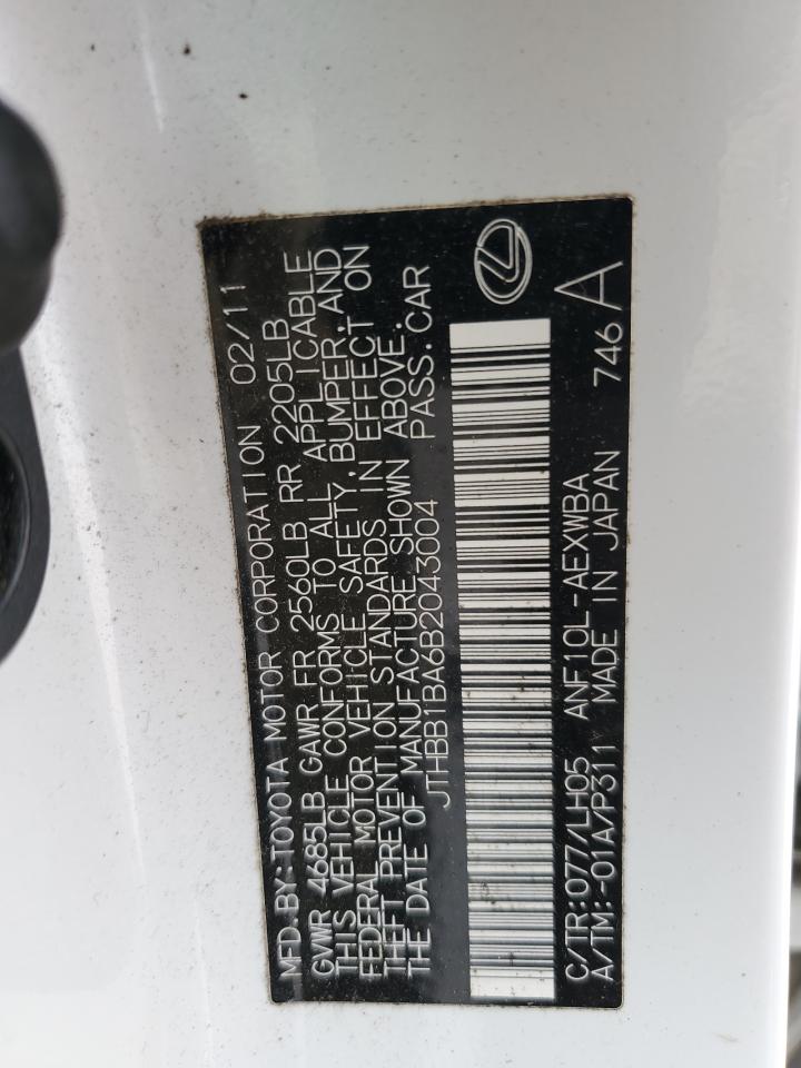 JTHBB1BA6B2043004 2011 Lexus Hs 250H