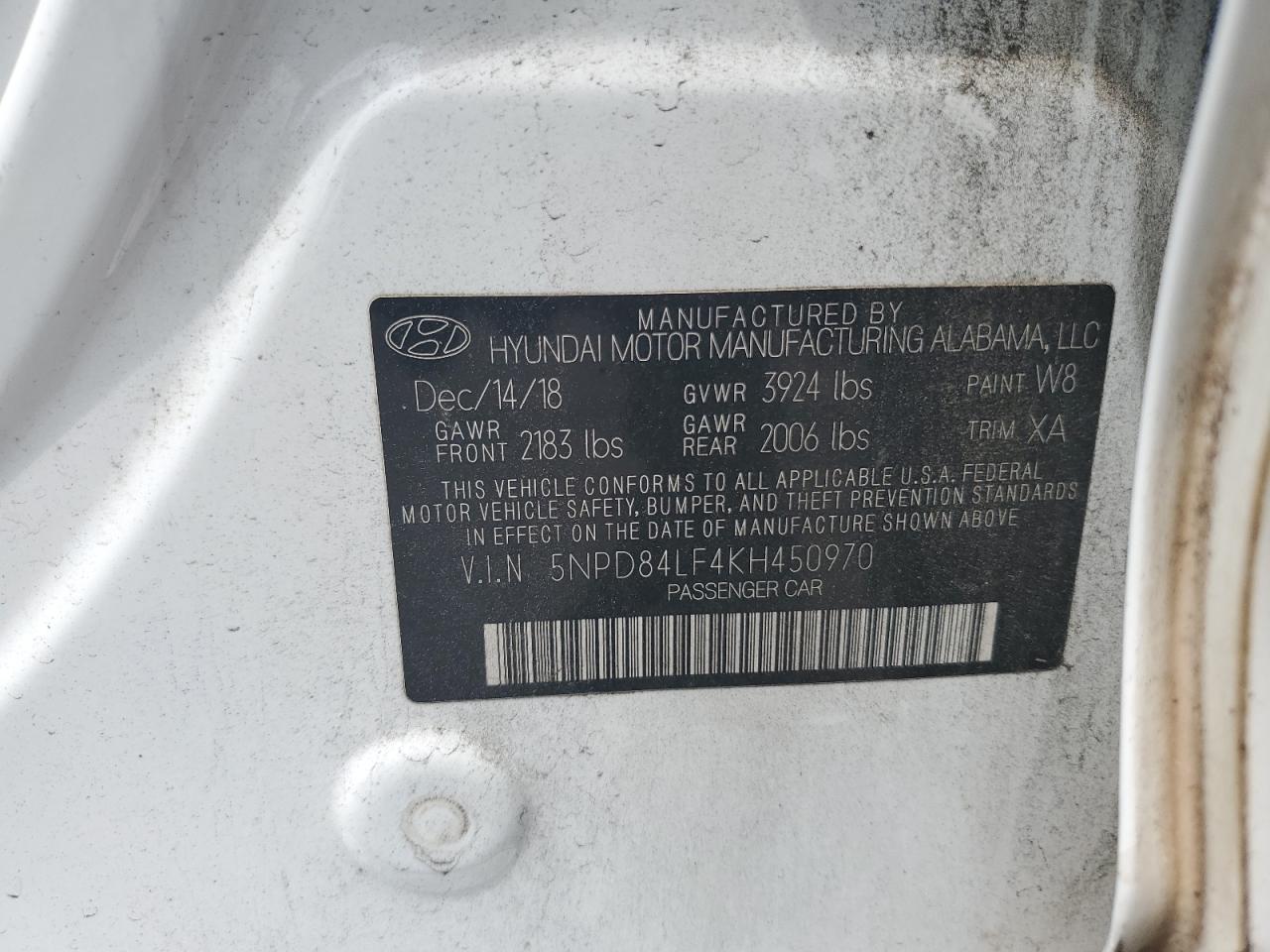 5NPD84LF4KH450970 2019 Hyundai Elantra Sel