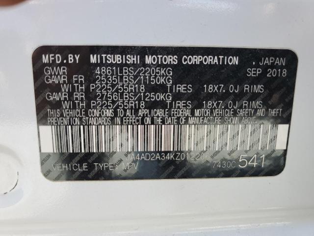 2019 Mitsubishi Outlander Es VIN: JA4AD2A34KZ012206 Lot: 53454054