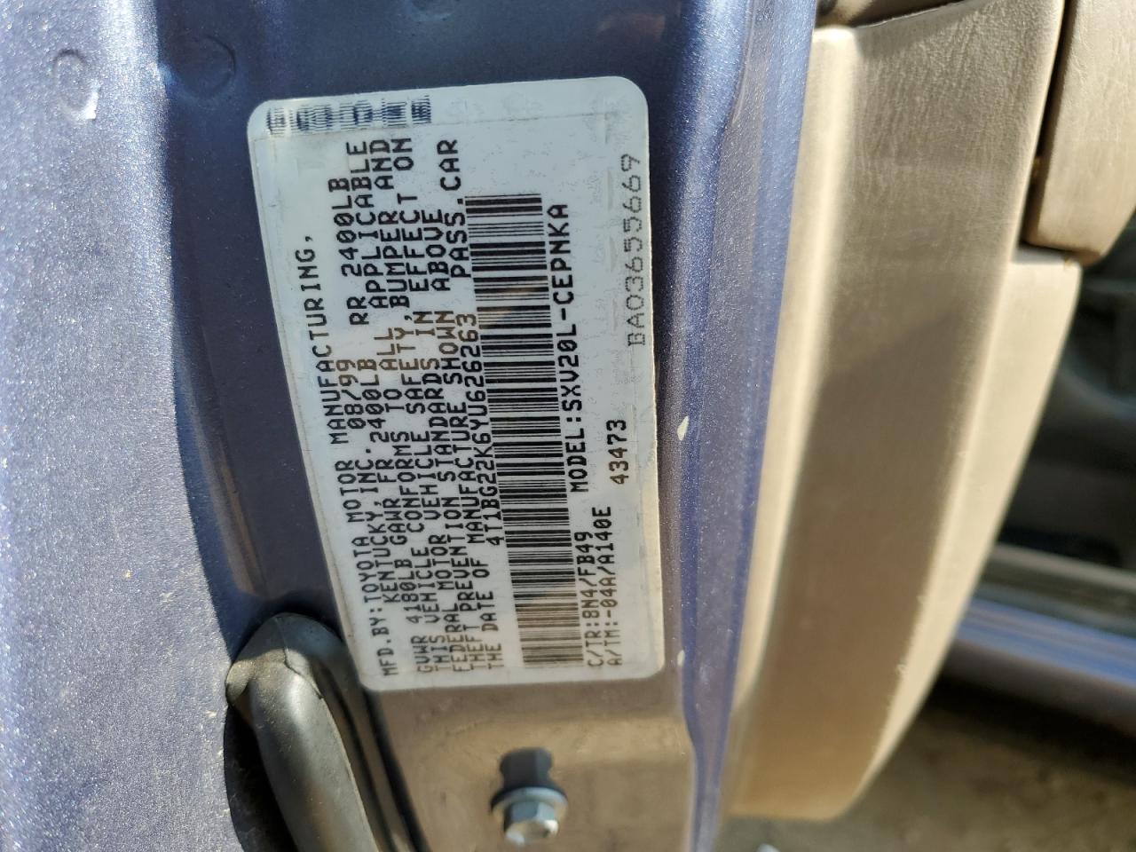 4T1BG22K6YU626263 2000 Toyota Camry Ce