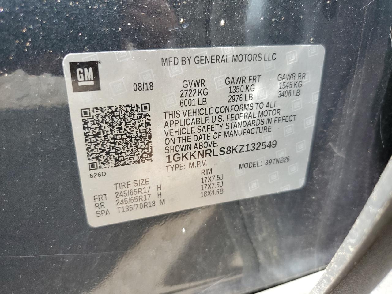 2019 GMC Acadia Sle vin: 1GKKNRLS8KZ132549