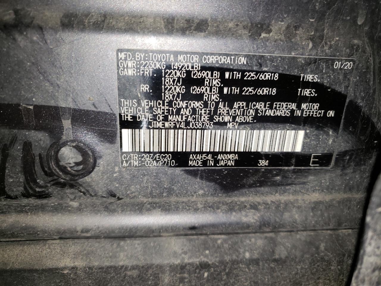 JTMEWRFV4LJ038793 2020 Toyota Rav4 Xse