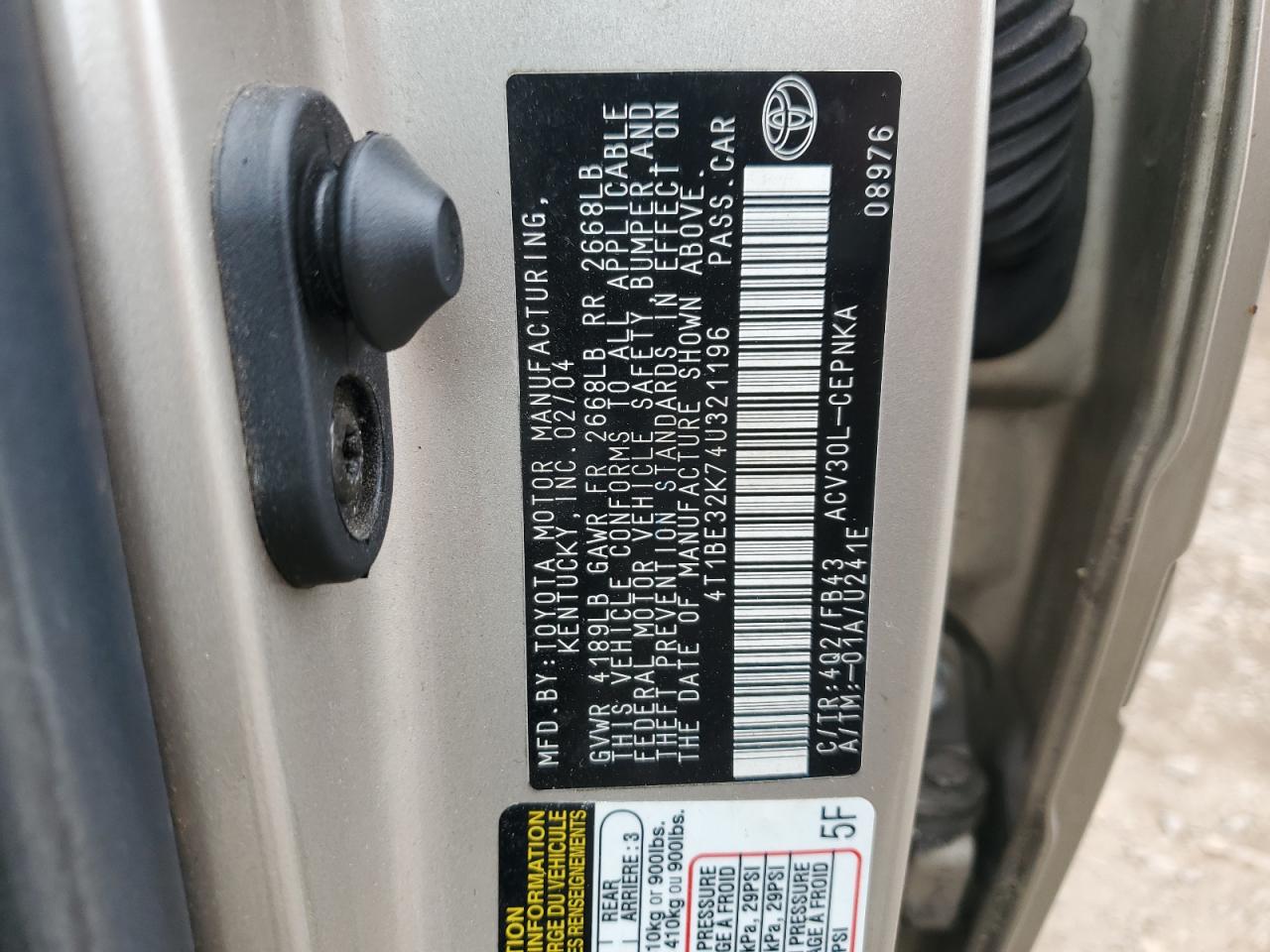 4T1BE32K74U321196 2004 Toyota Camry Le