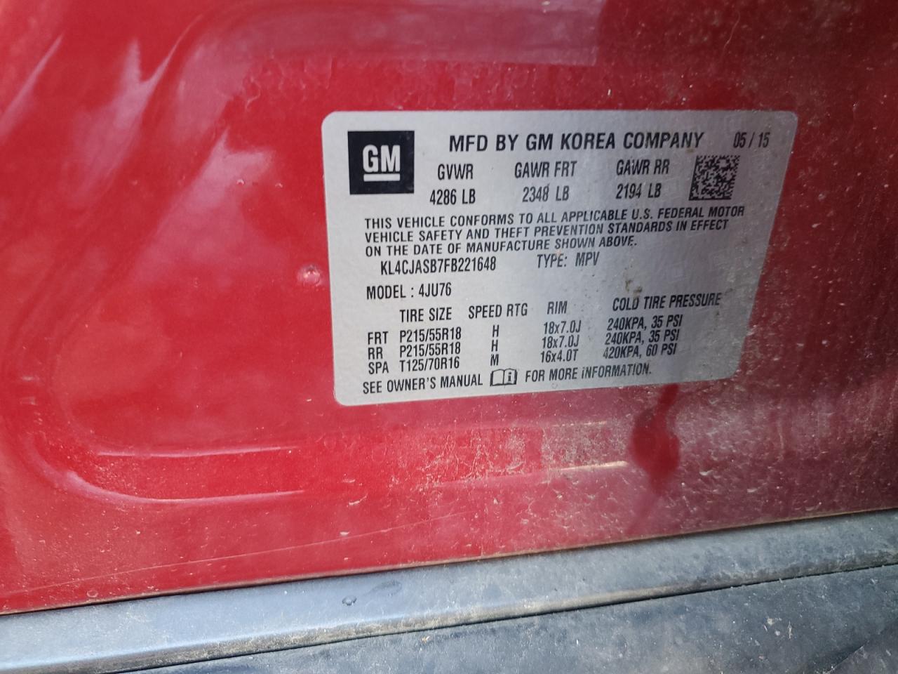 KL4CJASB7FB221648 2015 Buick Encore