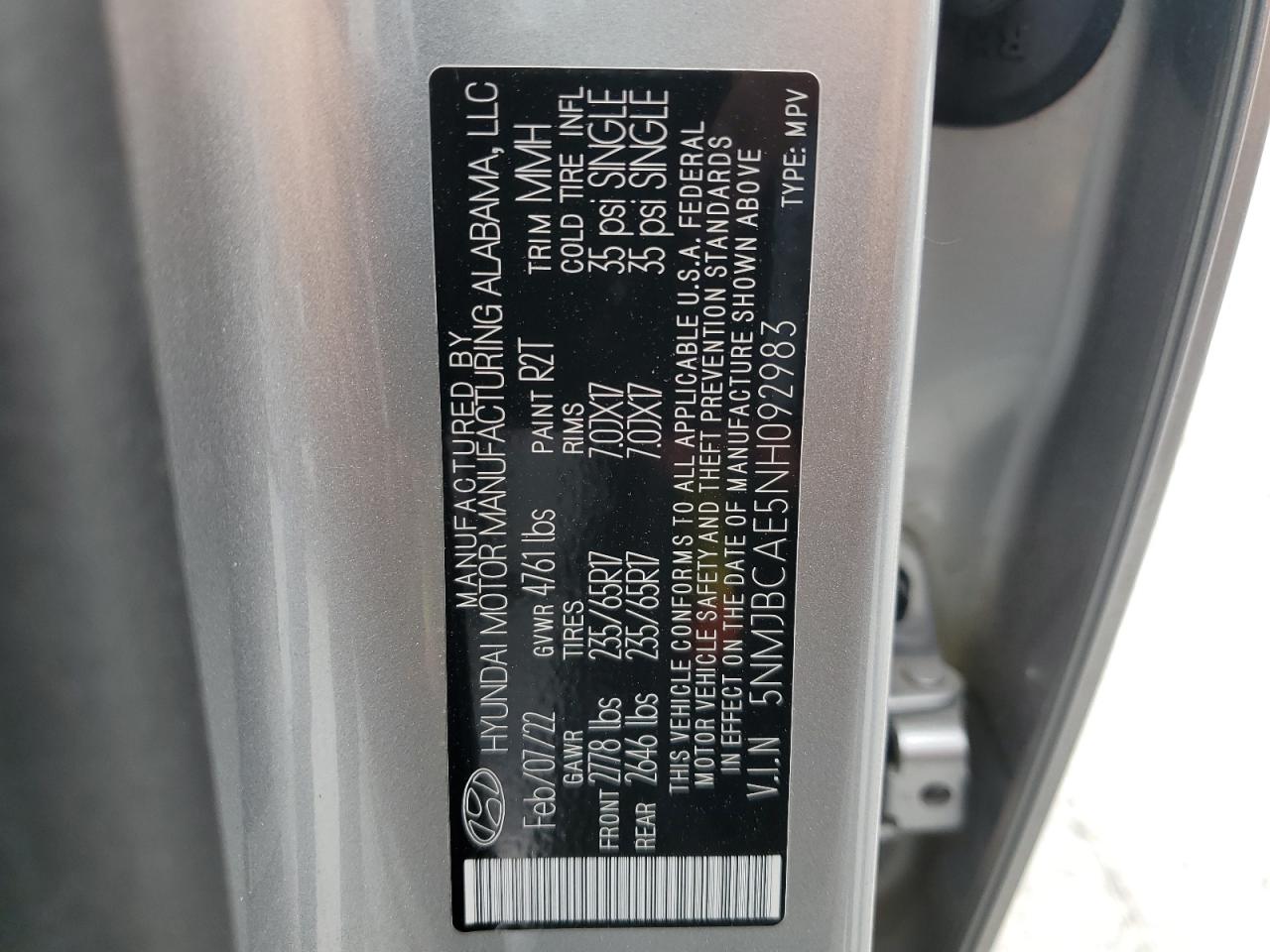 5NMJBCAE5NH092983 2022 Hyundai Tucson Sel