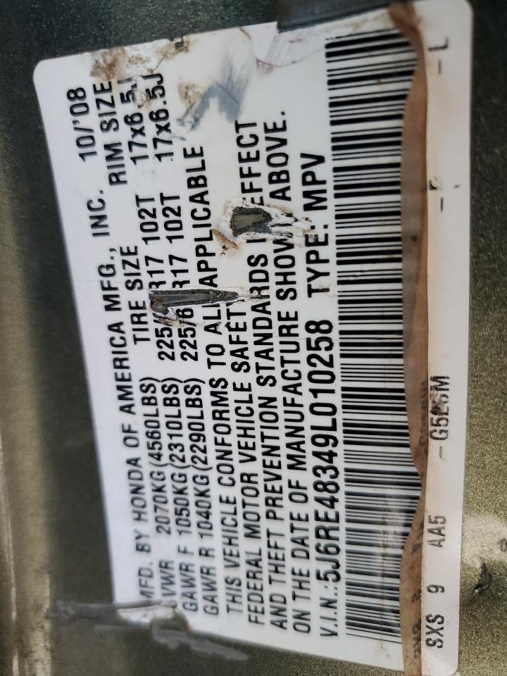 5J6RE48349L010258 2009 Honda Cr-V Lx