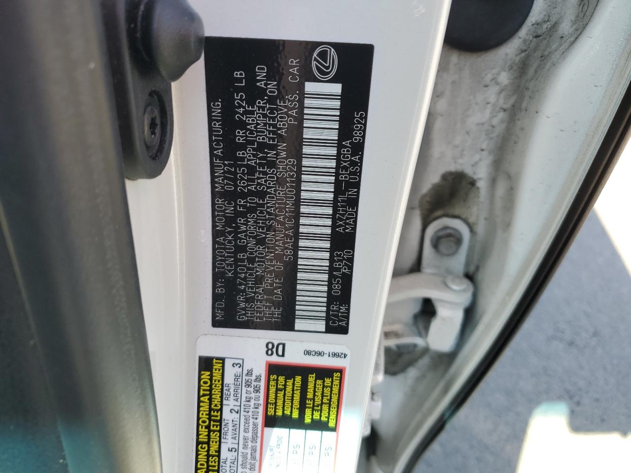 58AEA1C11MU011329 2021 Lexus Es 300H Luxury