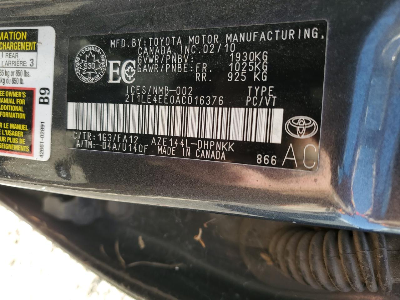 2T1LE4EE0AC016376 2010 Toyota Corolla Matrix S