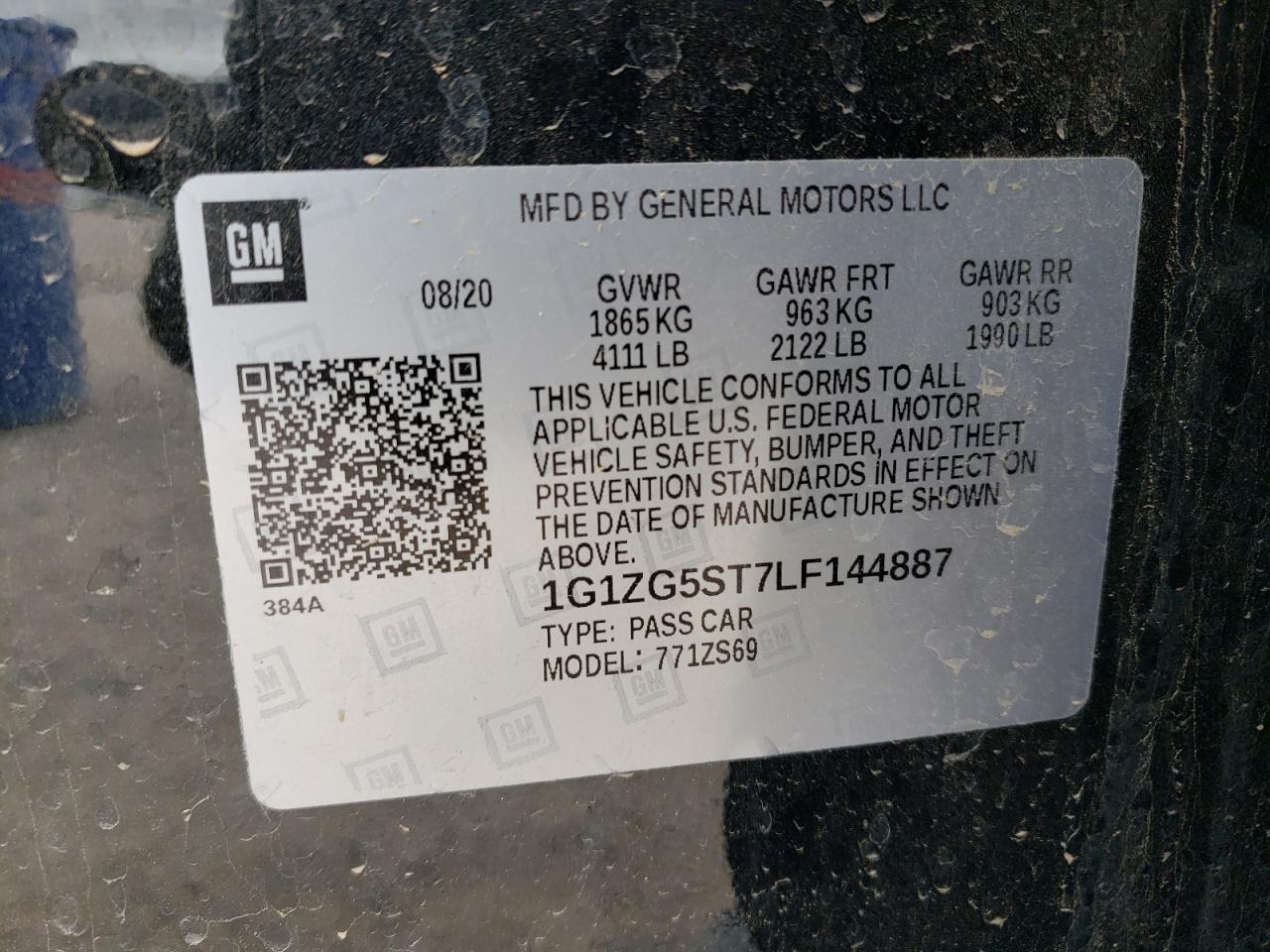 1G1ZG5ST7LF144887 2020 Chevrolet Malibu Rs