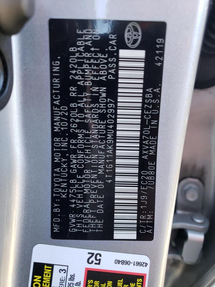 4T1G11AK9MU402997 2021 Toyota Camry Se