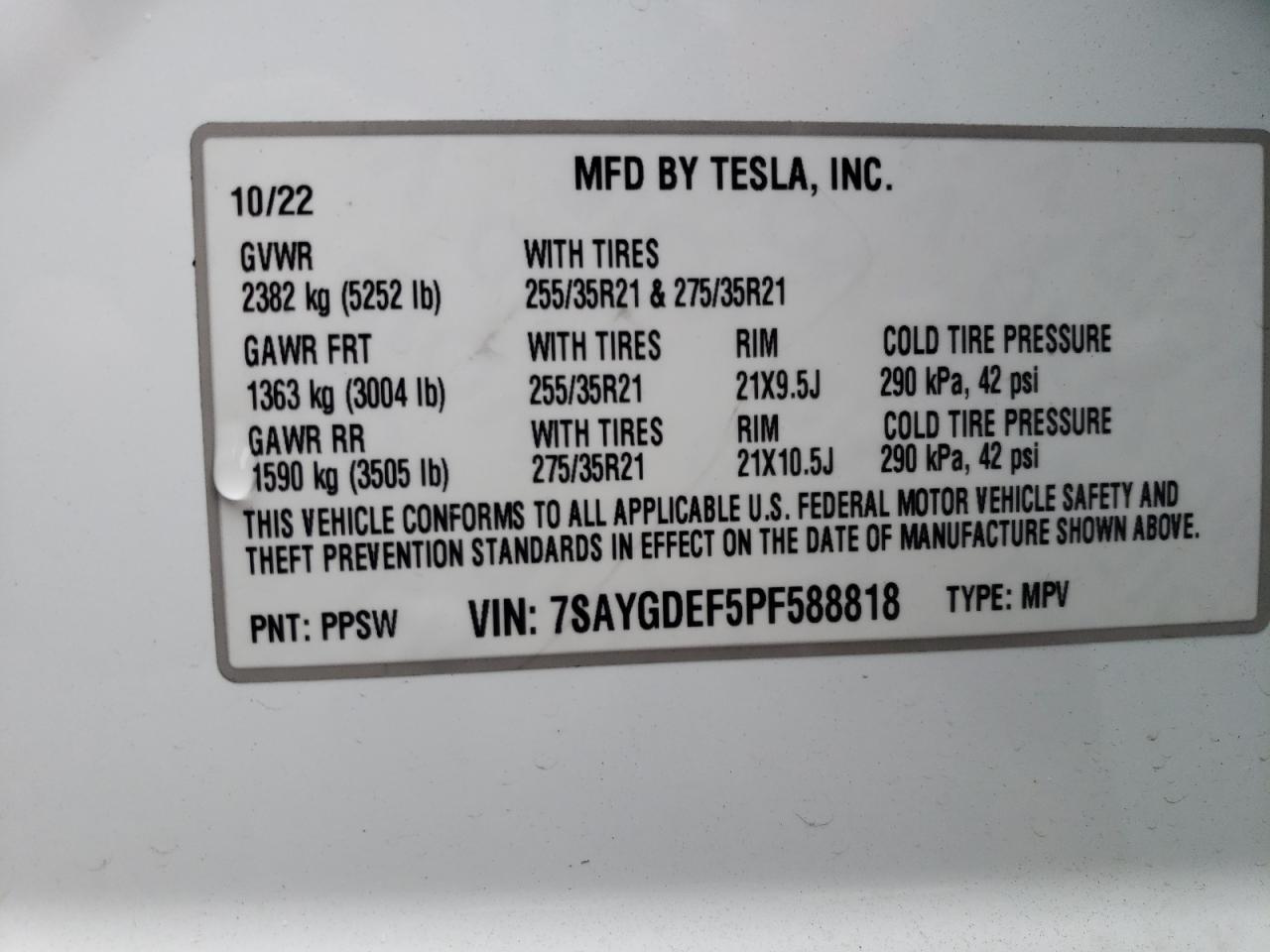 7SAYGDEF5PF588818 2023 Tesla Model Y