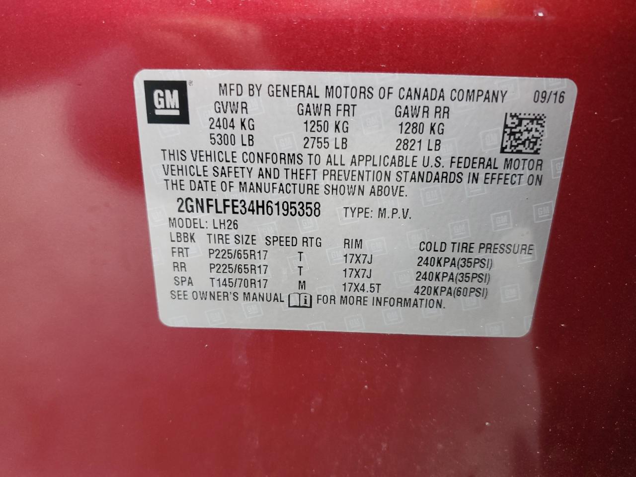 2GNFLFE34H6195358 2017 Chevrolet Equinox Lt