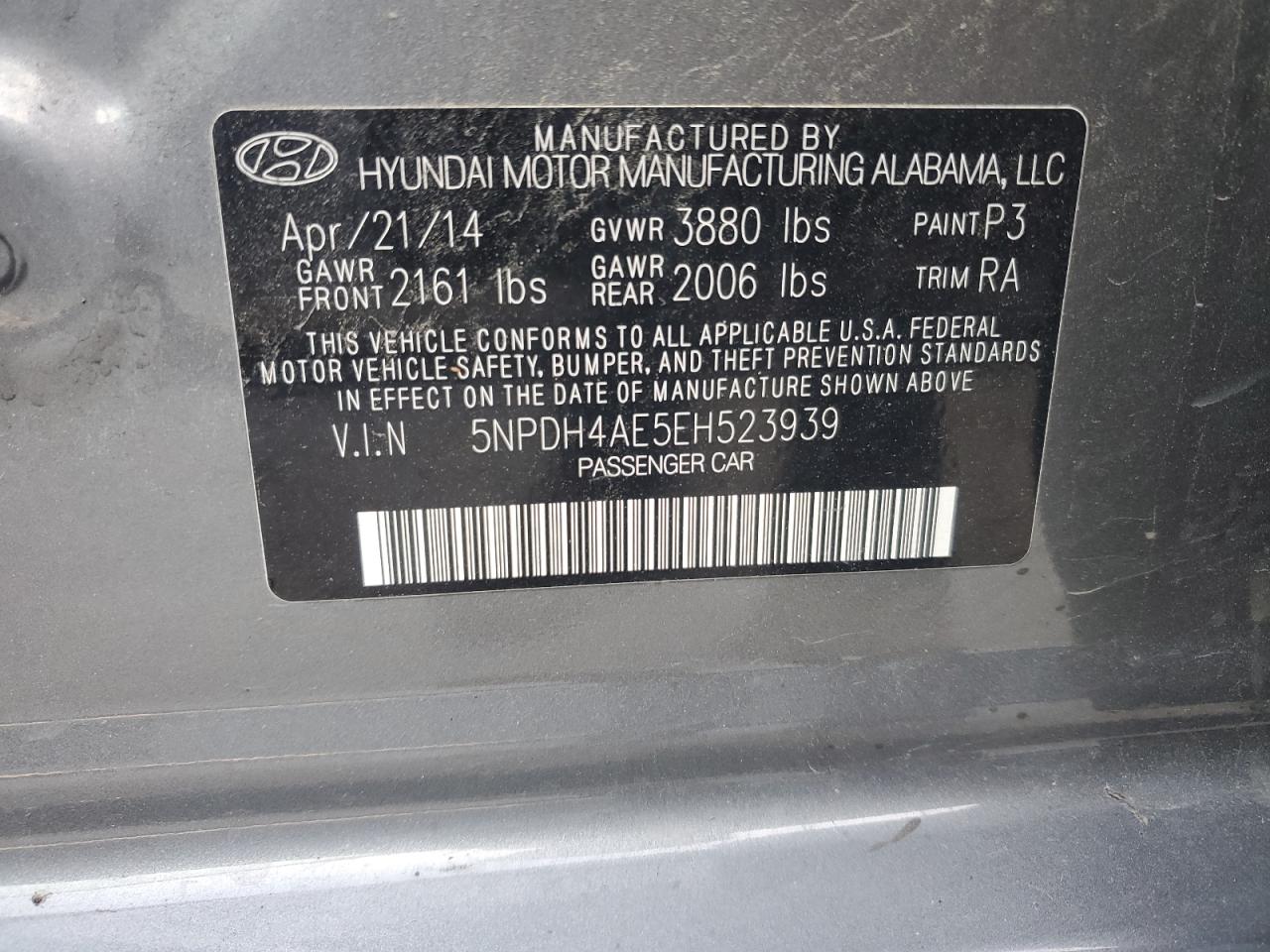 5NPDH4AE5EH523939 2014 Hyundai Elantra Se