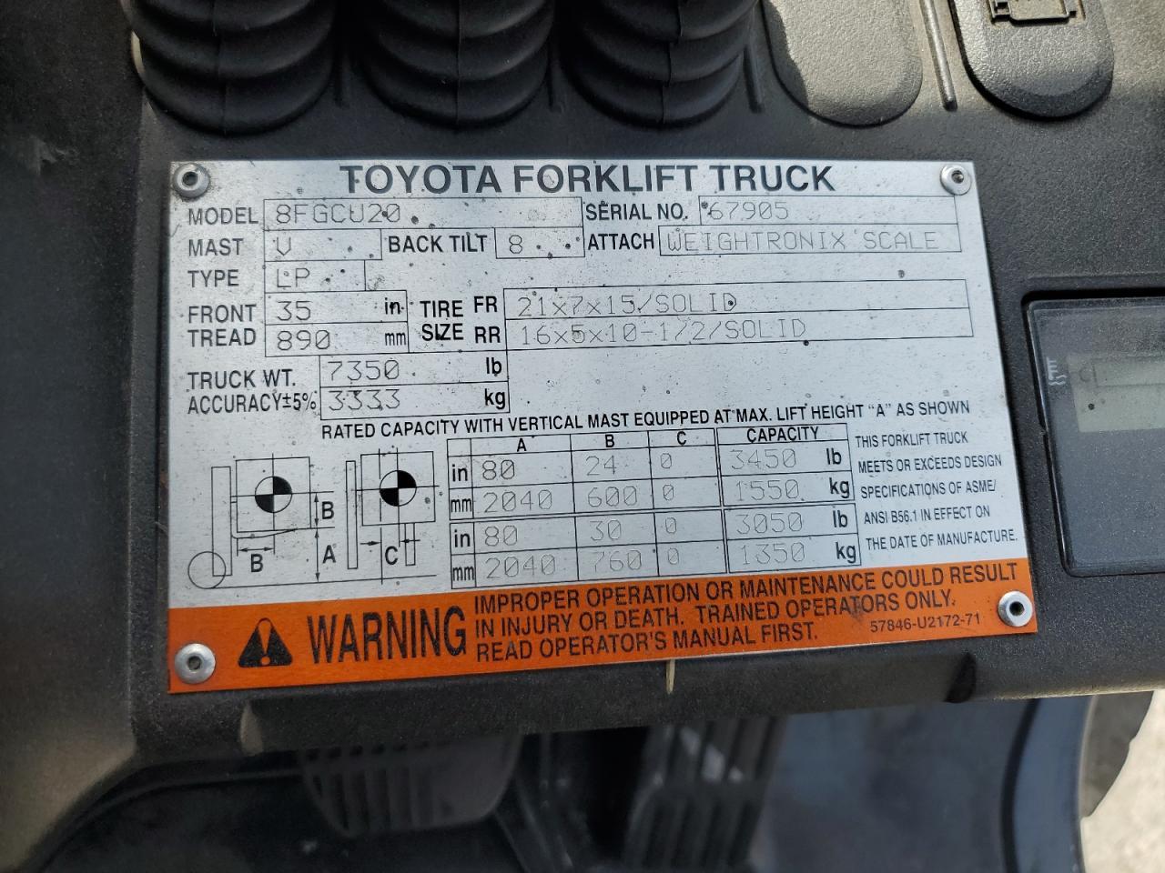 67905 2015 Toyota Forklift