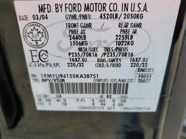 2005 Ford Escape Limited VIN: 1FMYU94155KA38751 Lot: 54013104