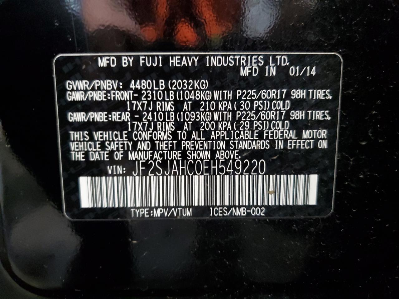 JF2SJAHC0EH549220 2014 Subaru Forester 2.5I Limited