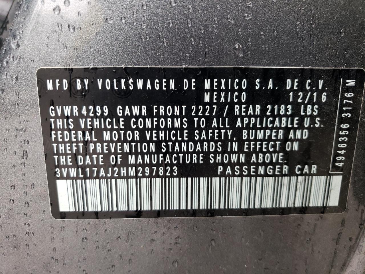 3VWL17AJ2HM297823 2017 Volkswagen Jetta Sel