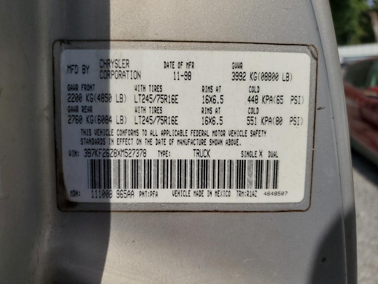 3B7KF26Z8XM527378 1999 Dodge Ram 2500