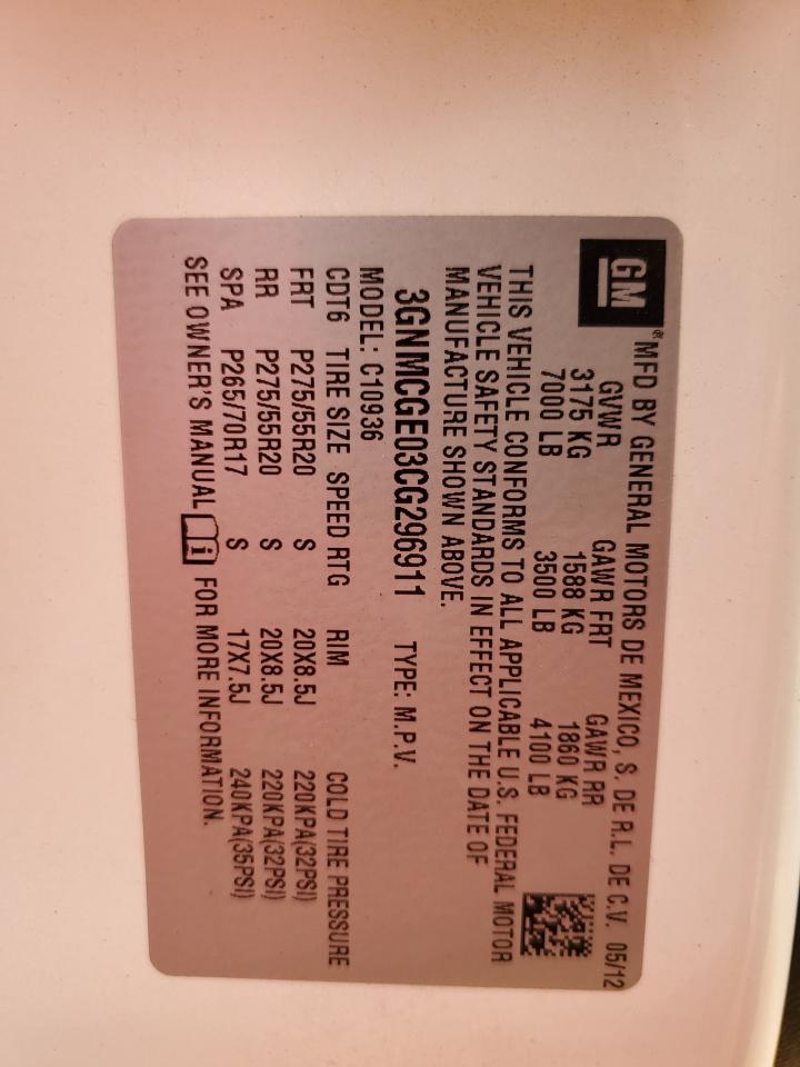 3GNMCGE03CG296911 2012 Chevrolet Avalanche Ltz