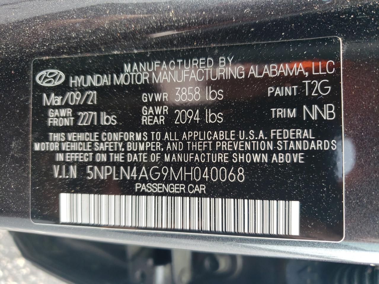 5NPLN4AG9MH040068 2021 Hyundai Elantra Sel