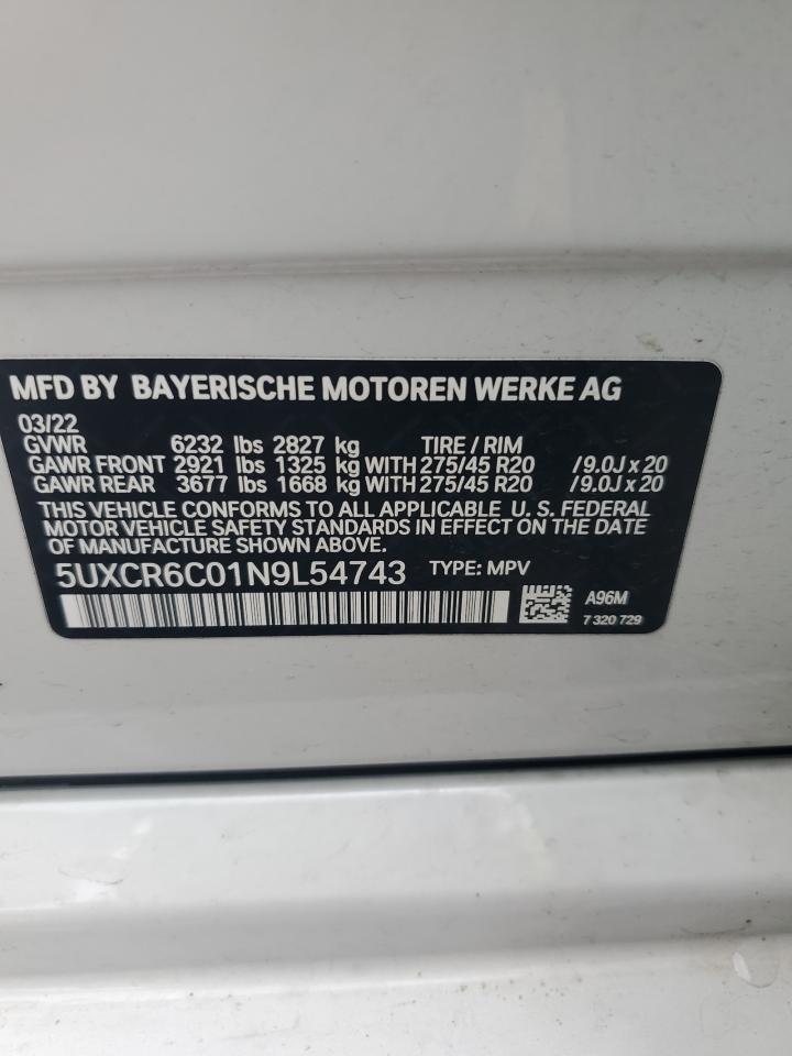 5UXCR6C01N9L54743 2022 BMW X5 xDrive40I