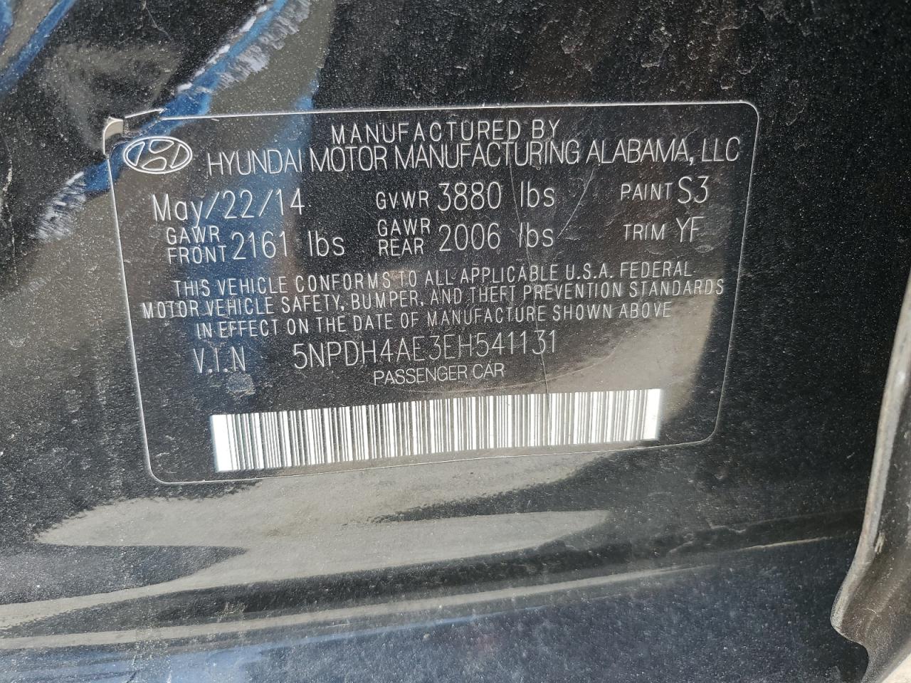 5NPDH4AE3EH541131 2014 Hyundai Elantra Se