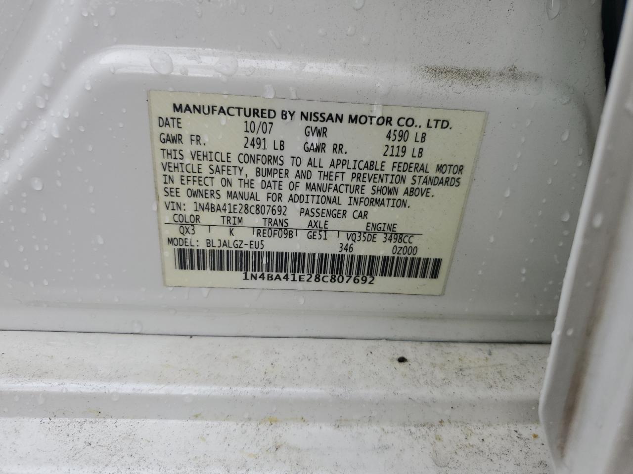 1N4BA41E28C807692 2008 Nissan Maxima Se