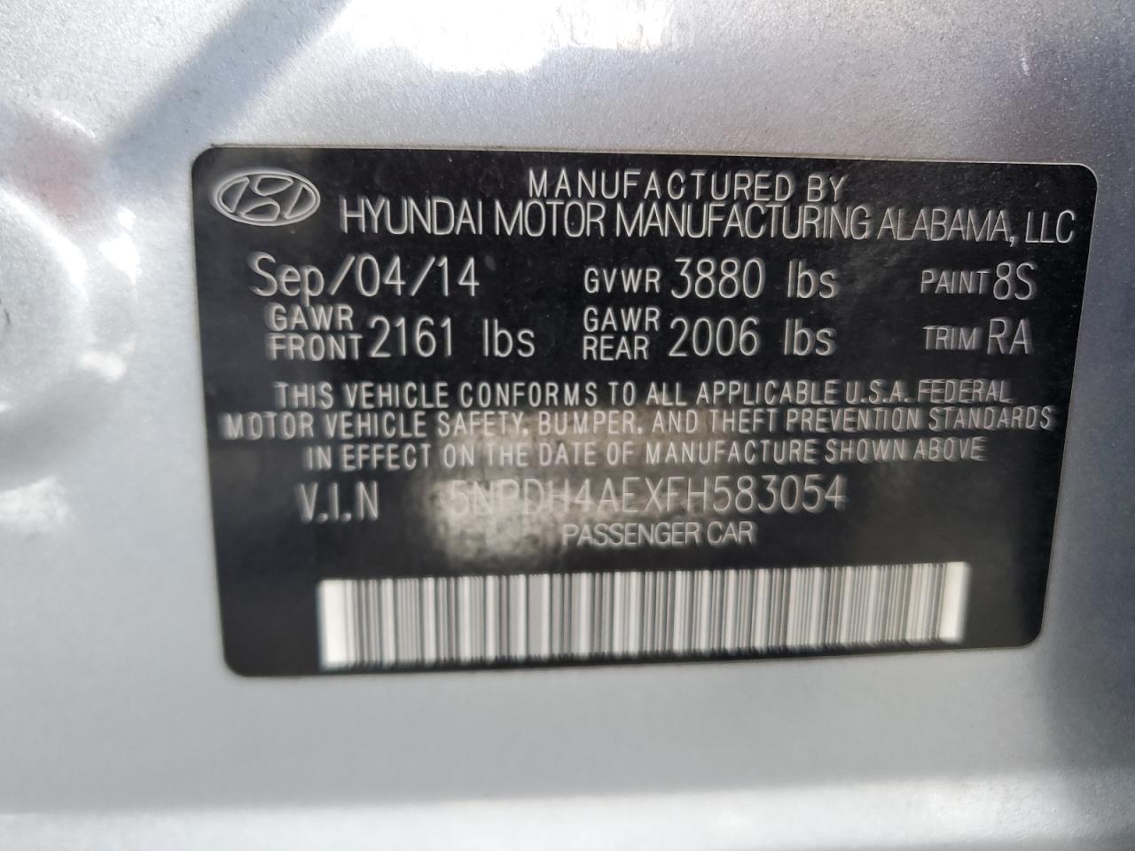 5NPDH4AEXFH583054 2015 Hyundai Elantra Se