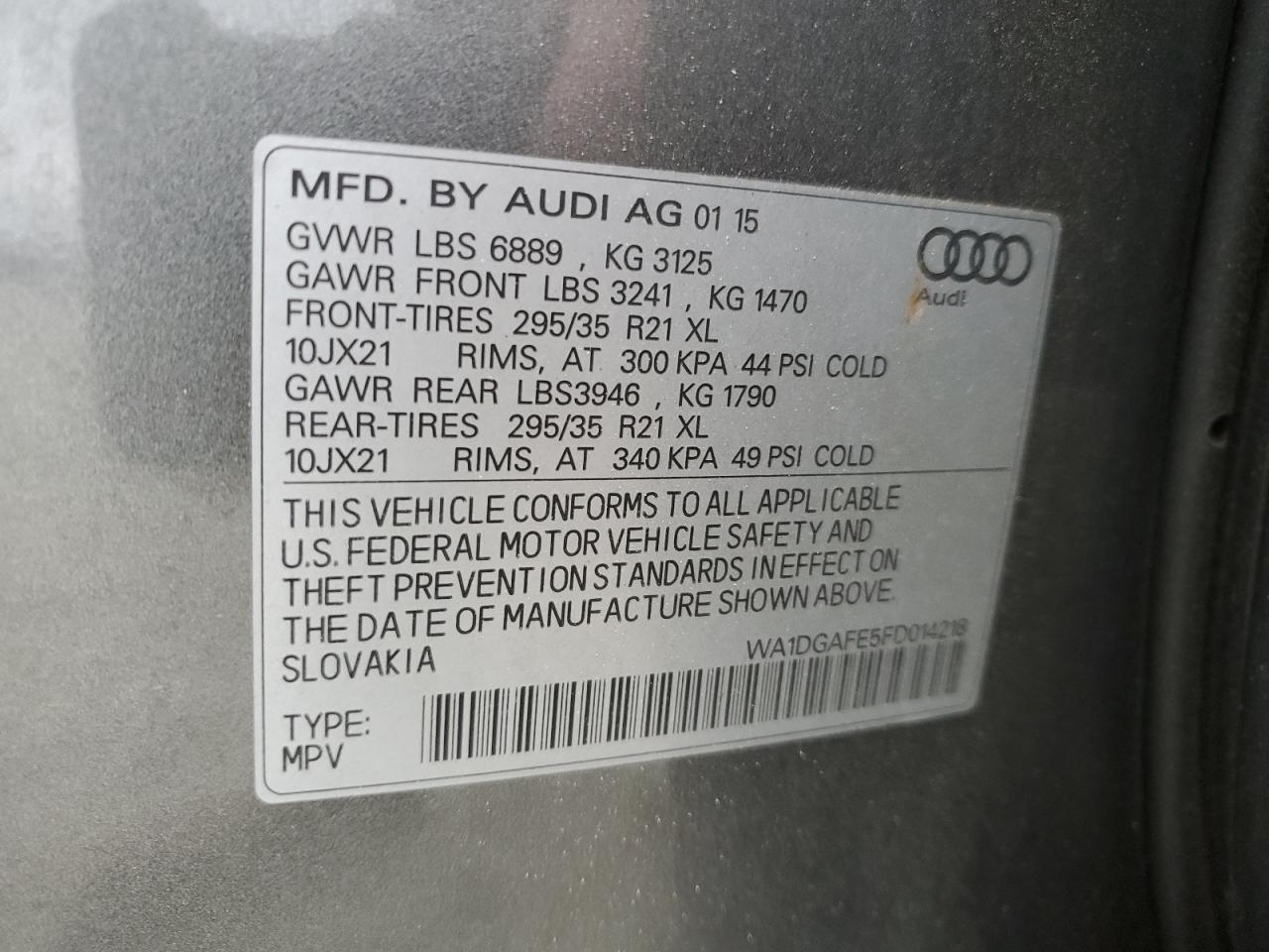 WA1DGAFE5FD014218 2015 Audi Q7 Prestige