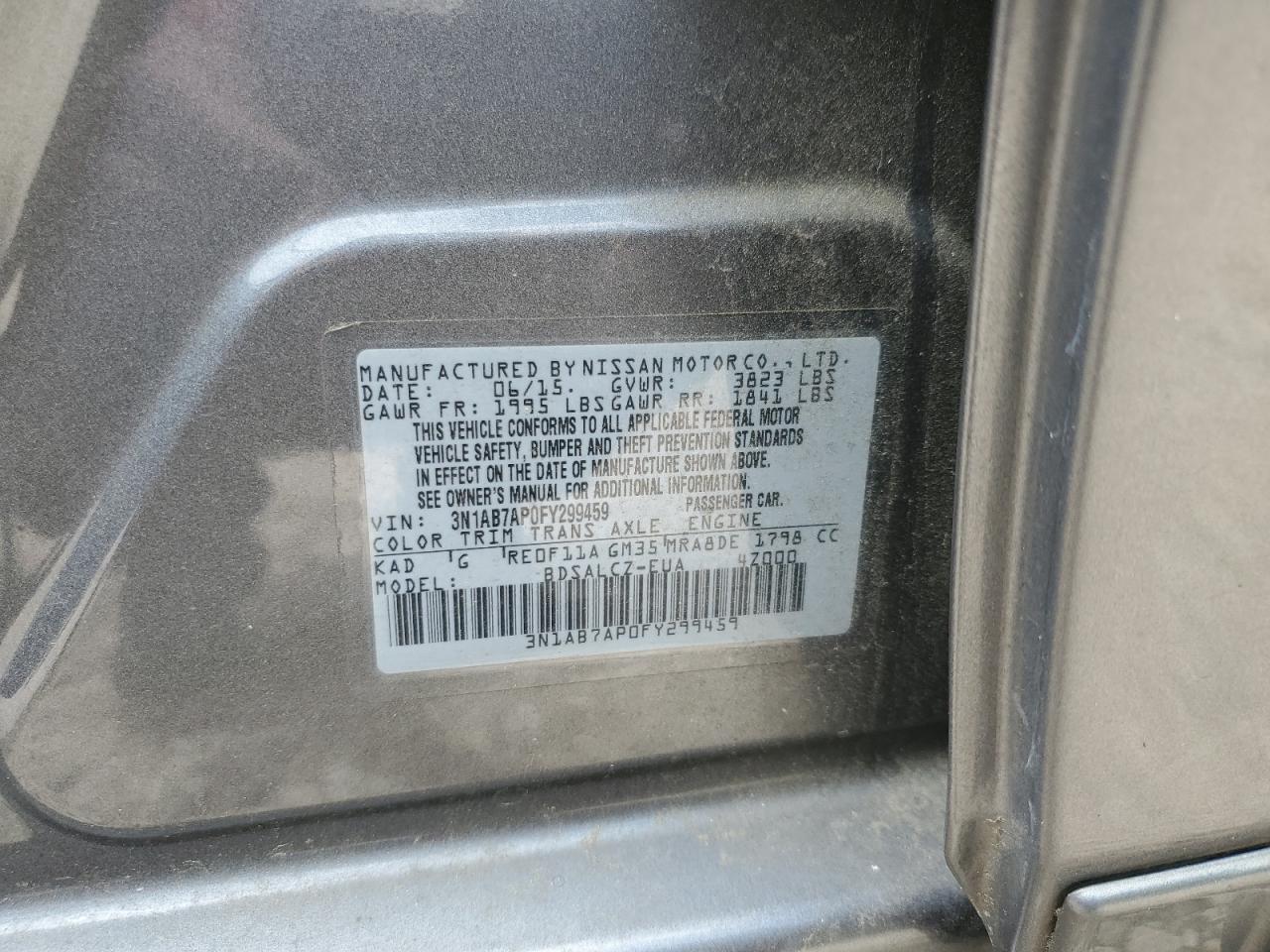 3N1AB7AP0FY299459 2015 Nissan Sentra S