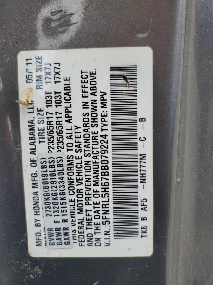 5FNRL5H67BB079224 2011 Honda Odyssey Exl